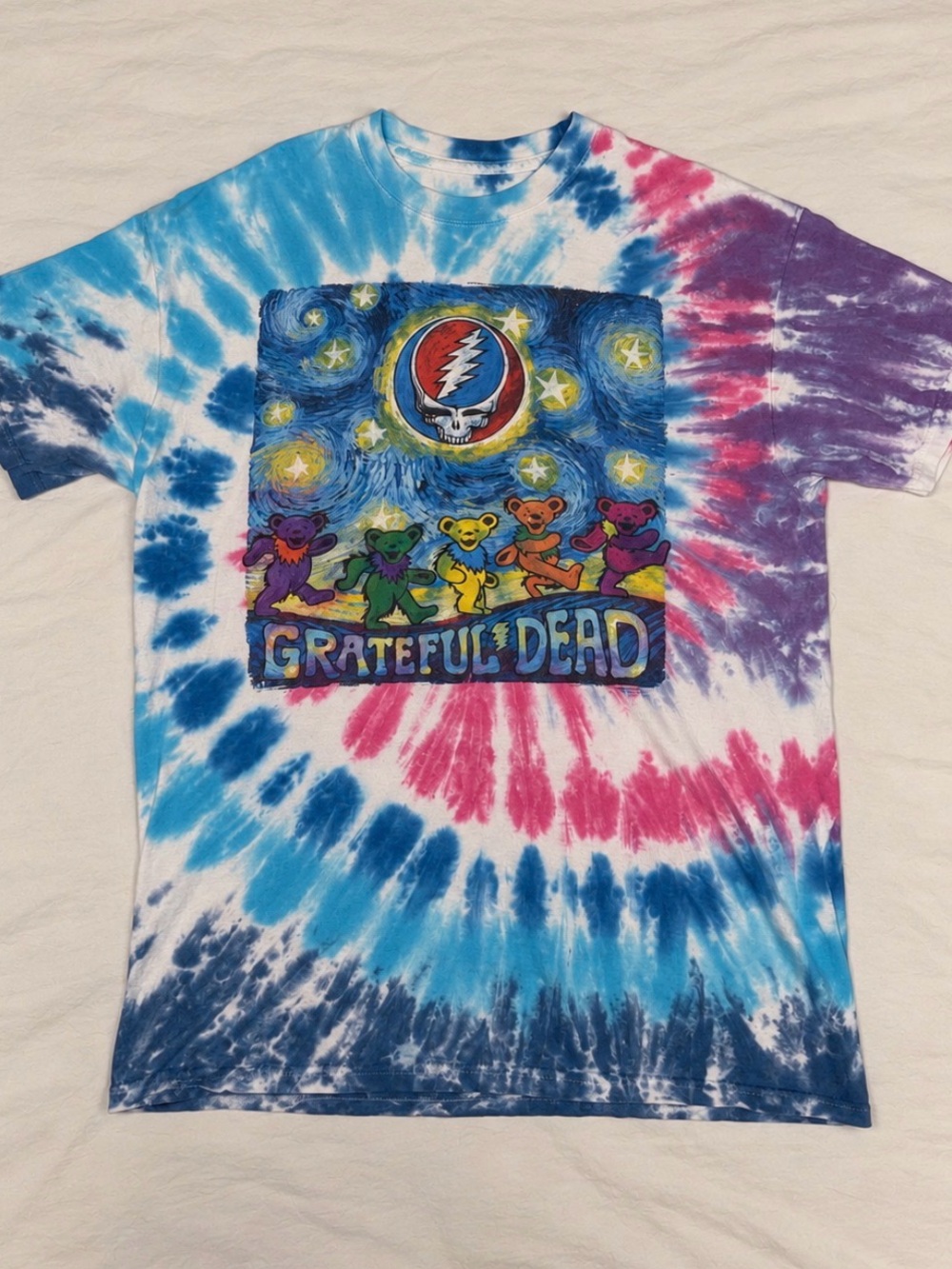 Grateful Dead Liquid Blue Tie Dye T-Shirt Men’s L Dancing Bears Steal Your Face